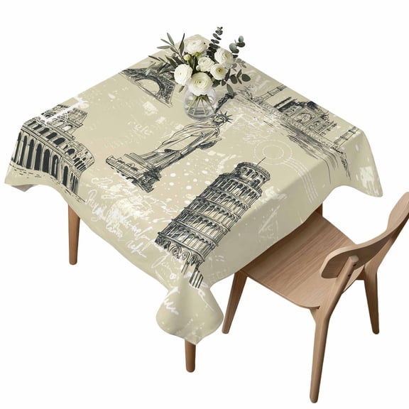 Black White City Square Tablecloth Modern Black Architecture Khaki Waterproof Wrinkle Free Soft Table Cloth Spill-Proof Washable Table Cover for Dining Party Picnic 54 x 54 Inch