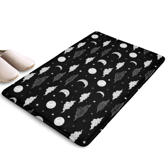 Black White Cloud Moon Star Flannel Non Slip Door Rugs,Washable Door Mats Indoor,Decorative Door Mats,Dirt-Resistant and Absorbent Doormat for Entrance,Bedroom,Kitchen,Bathroom,31.5"x17"