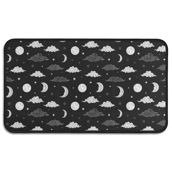 Black White Cloud Moon Star Pattern Door Rugs,Washable Non Slip Door Mats Indoor,Decorative Door Mats,Entry Mat Indoor for Entrance,Bedroom,Kitchen,Bathroom,30"x17"