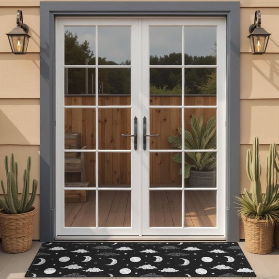 Black White Cloud Moon Star Pattern Door Rugs,Washable Non Slip Door Mats Indoor,Decorative Door Mats,Entry Mat Indoor for Entrance,Bedroom,Kitchen,Bathroom,16"x47"