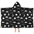 thumbnail image 1 of Black White Cloud Moon Star Pattern Hooded Bath Towel，50"x30" for Ages 3 To 12 Kids, Quick Dry Lightweight Soft Microfiber Hood Beach Towel Cover Up for Kids, 1 of 7