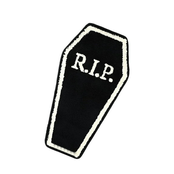 Black White Coffin R.I.P. Bath Mat, Gothic Halloween Rug, Washable Non-Slip Goth Bath Mat for Bathroom, Front Door, Bedroom, Kitchen