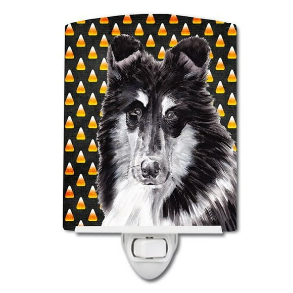 Black & White Collie Candy Corn Halloween Ceramic Night Light