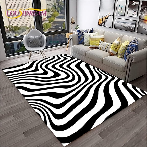 Black White Colorful Zebra Stripe Pattern Carpet Rug for Home Living Room Bedroom Sofa Doormat r Area Rug Non-slip Floor Mat