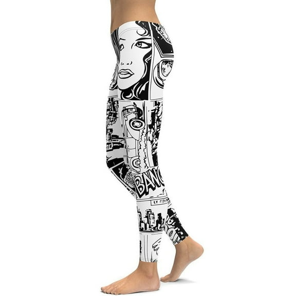 Black & White Comic Book Leggings Size: M for Women | FIERCEPULSE