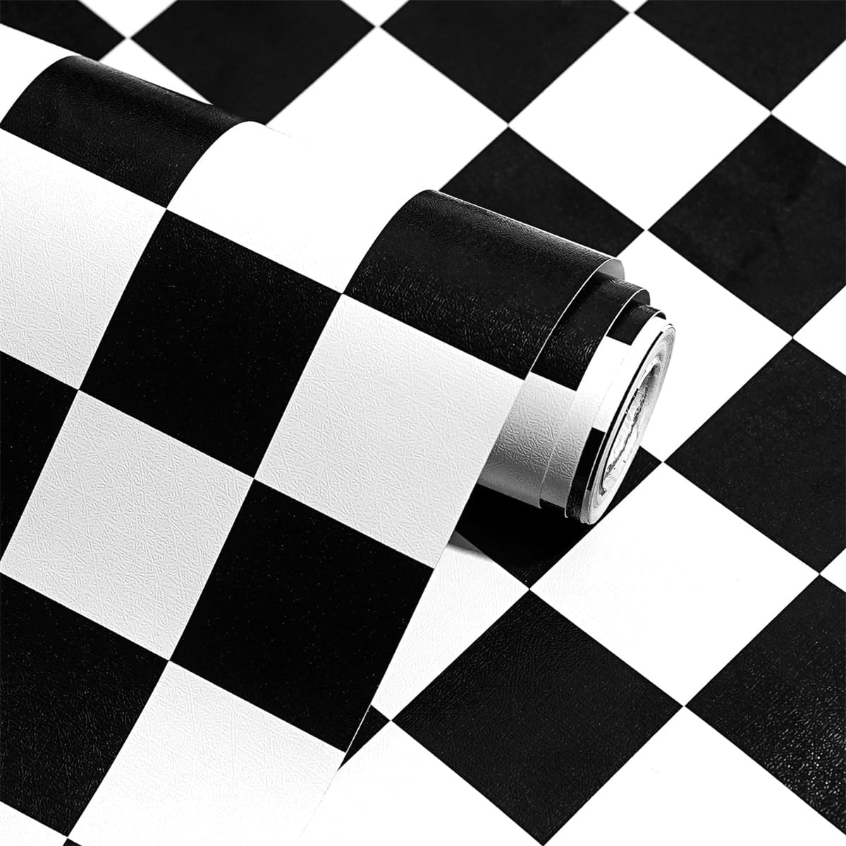 Black and White Contact Paper 1 Roll,Self-Adhesive Checkered Wallpaper,Removable Matte Square Paper,Detachable Vinyl Wallpaper,Waterproof Roll for Bathroom Kitchen
