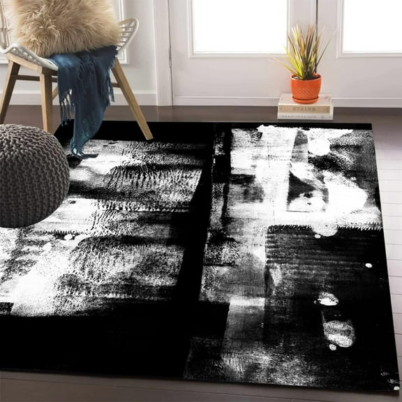 Black and White Contemporary Abstract Pattern Area Rug for Living Room Dining Room Bedroom Home Office Soft Washable Wool Carpet Non Slip Kitchen Hallway Runner Rug 2'x3'