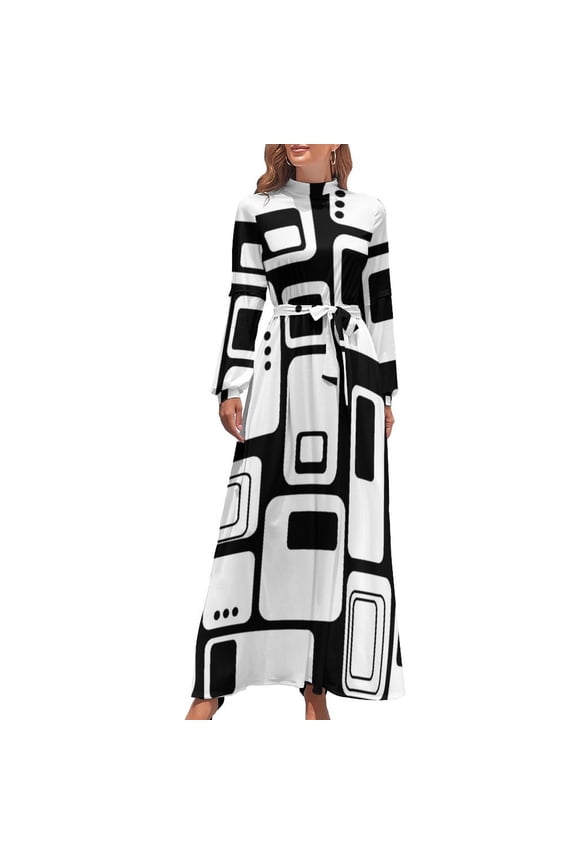 Black White Contrast Abstract Long Dress elegant women's dresses for wedding Long dresses