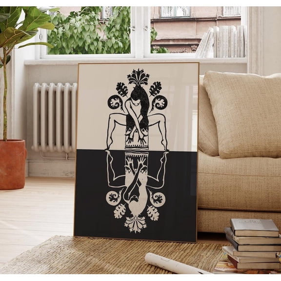 Black White Contrast Mystic Sisterhood Artwork Cosmic Wall Spiritual Esoteric Witch Aesthetic, Stretched Size 16x24