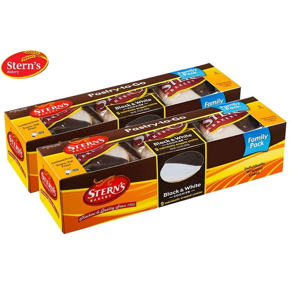 Black and White Cookies | NY Style Black & White Cookies | Snack Cakes | Natural, Fresh & Delicious | Kosher | Office Snack | Coffee Snack - (Pack of 18 Individually Wrapped Cookies) | Sterns Bakery