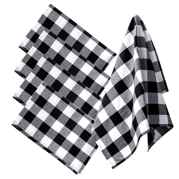 2ooya Cotton Plaid Dish Towels, Black & White, 5 Pack, Absorbent Kitchen Towels
