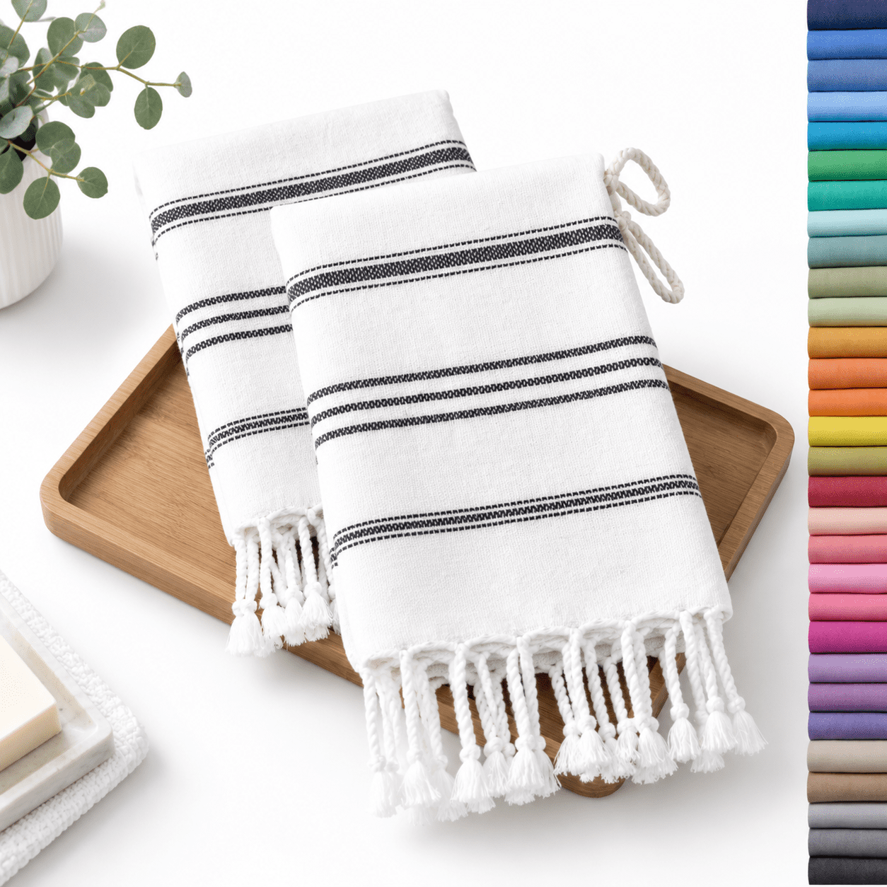 Black & White Cotton Hand Towels Set of 2, 20