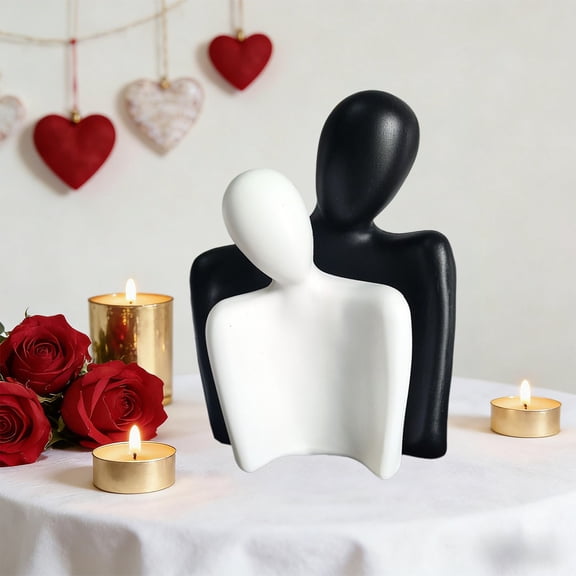 Black White Couple Statues Set | Modern Hanging Decorative Ornaments 2pcs Plastic Sculpture 7.87" Home Bedroom Office Accent | Romantic Anniversary Gift