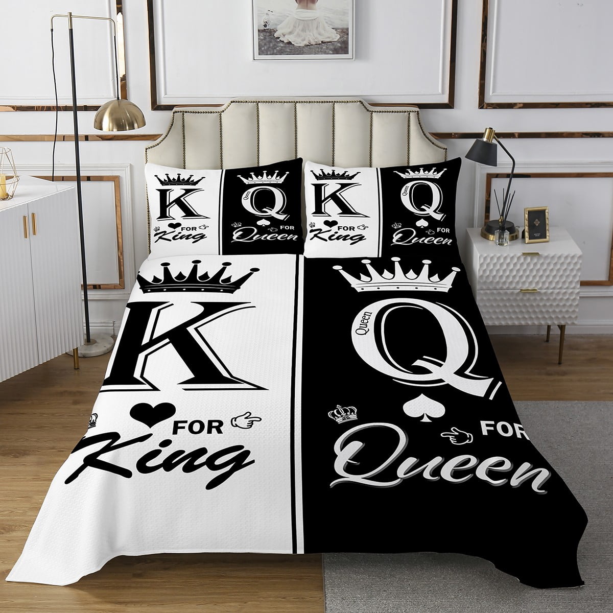 Personalized Couple Quilt Bed Sets - Gift Idea For Couple/Him/Her - Black King