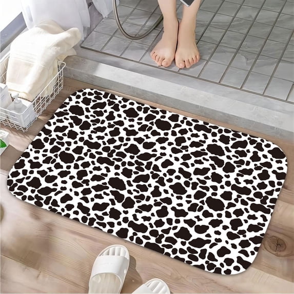 Black White Cow Luxury Flannel Bathroom Mats 16x24, Extra Soft and Absorbent Non-Slip Shower Rug for Bathroom Floor