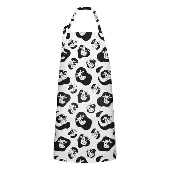 Black White Cow Pattern Apron-Garden Aprons for Women with Pockets-Cotton Linen Waterproof Kitchen Cooking Gardening Aprons Adjustable for Kitchen,Cooking,BBQ and Salon 33x27 Inch