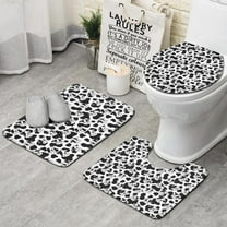Black White Cow Pattern Bathroom Rugs Sets 3 Piece,Toilet Cover Set,Absorbent Non Slip Bathroom Mats Sets with U-Shaped Contour Rug Toilet Rug Set
