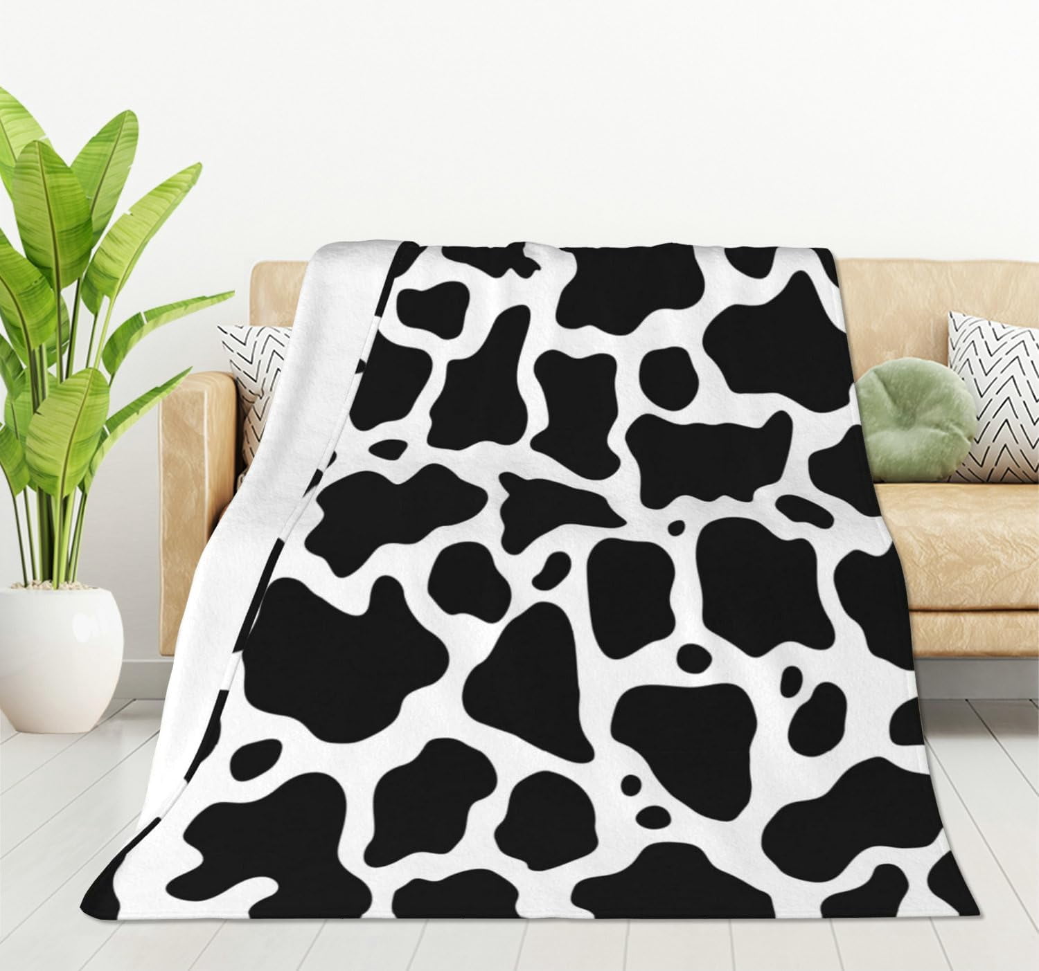 Black and White Cow Pattern Fleece Throw Blanket Ultra Soft Cozy ...