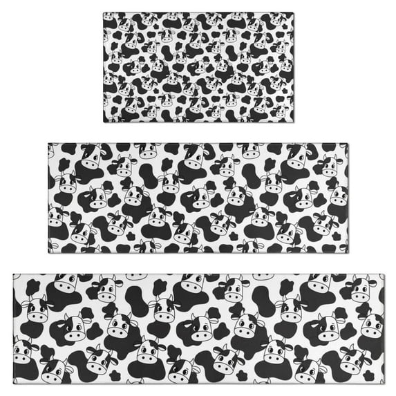 Black White Cow Pattern Kitchen Rugs Sets Of 3,Kitchen Runner Rugs Non Skid Washable,Decorative Kitchen Floor Mats for Kitchen,Sink,Laundry,17"x30"+ 17"x47" + 17"x59"