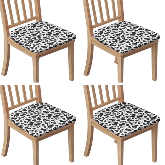 Black White Cow Pattern Seat Covers for Dining Room Chairs Set Of 4,Stretch Printed Washable Chair Seat Cover with Elastic Ties and Button,Removable Waterproof Couch Cushion Covers
