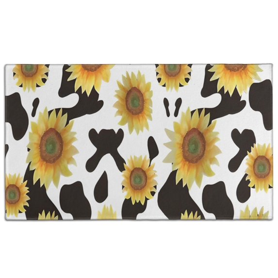 Black White Cow Pattern Sunflower Door Rugs,Washable Non Slip Door Mats Indoor,Decorative Door Mats,Entry Mat Indoor for Entrance,Bedroom,Kitchen,Bathroom,17"x30"