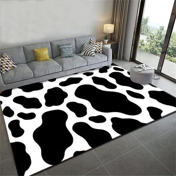 Black And White Cow Print Area Rug, Non Slip Noise Reduction Kids Rugs, Stain Resistant Durable Carpet For Indoor Living Room Bedroom Office Decor Mat 2x3ft