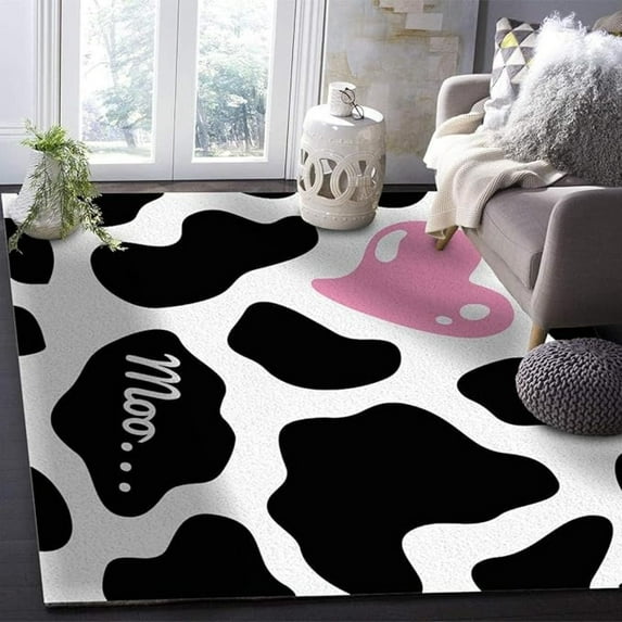 Black And White Cow Print Area Rug, Non Slip Noise Reduction Kids Rugs, Stain Resistant Durable Carpet For Indoor Living Room Bedroom Office Decor Mat 3x4ft