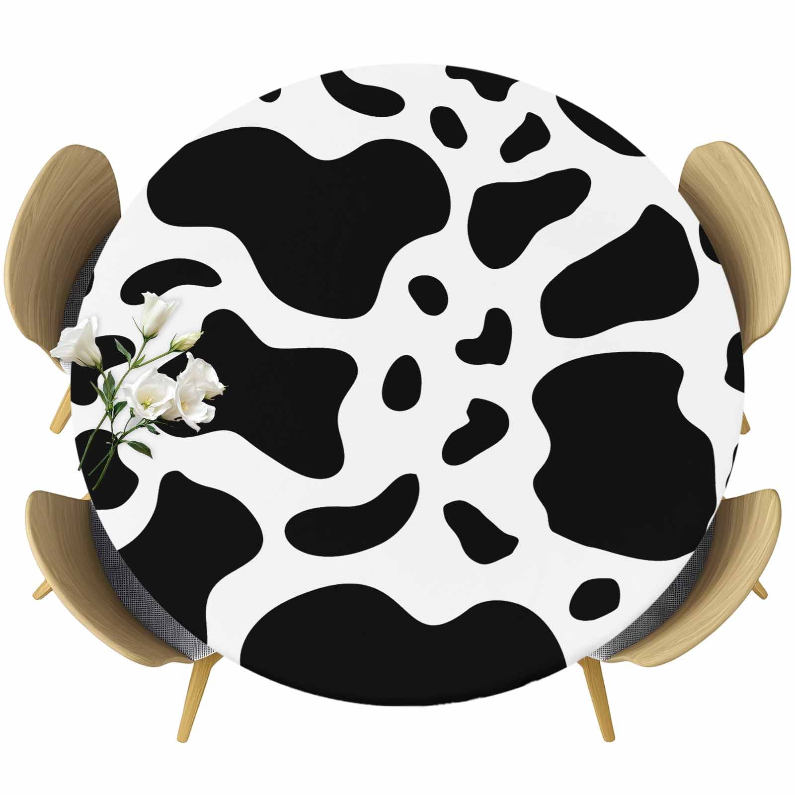 Black And White Cow Print Fitted Round Tablecloth Farmhouse Elastic ...
