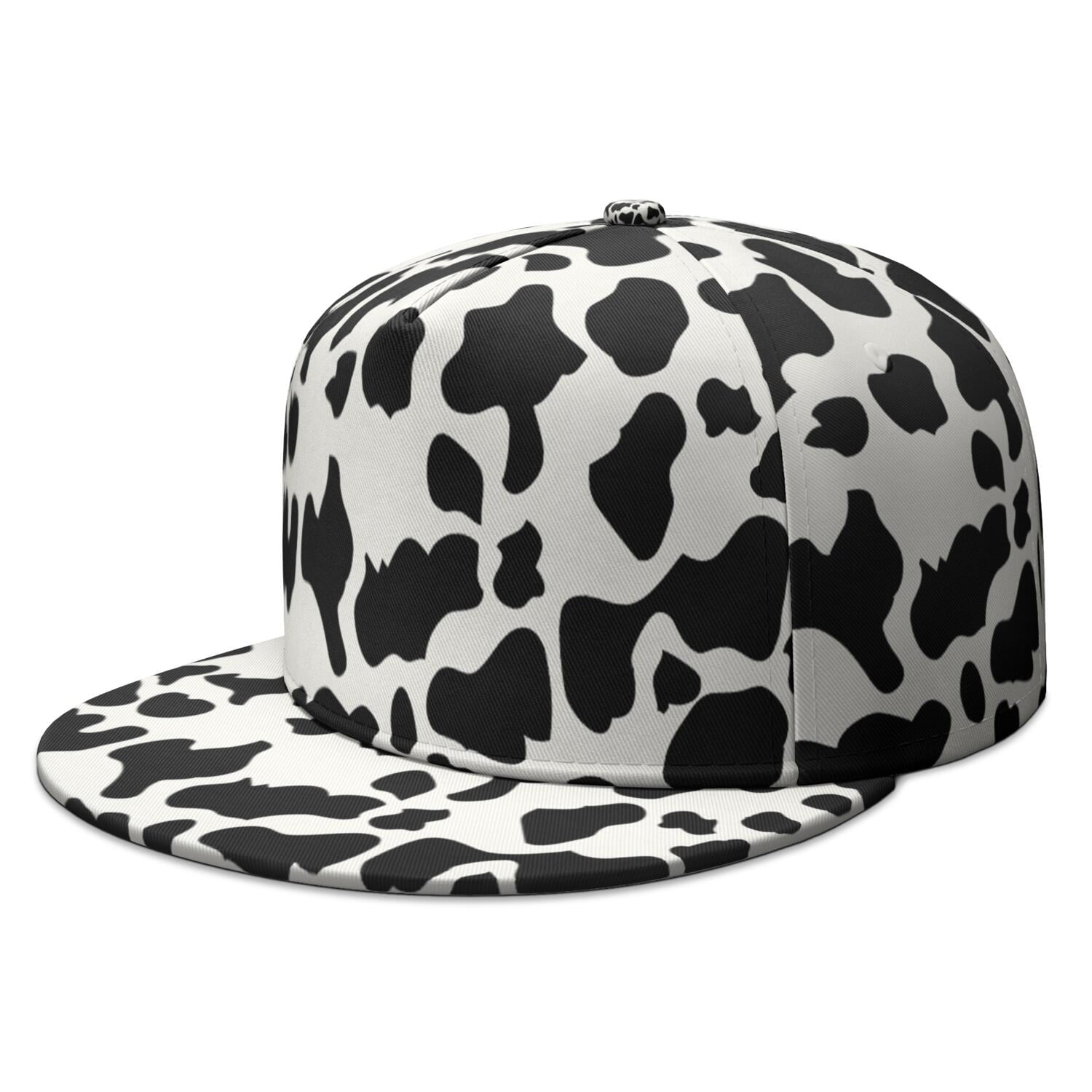 Black and White Cow Print Flat Brim Snapback Hat - Adjustable Farmhouse ...