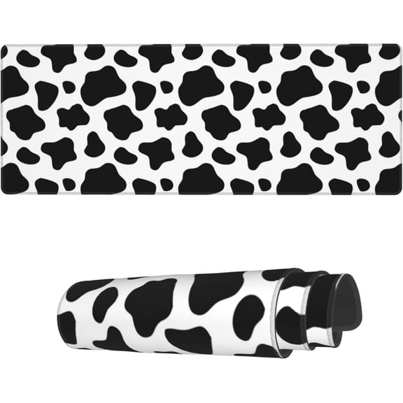 Black and White Cow Print Mouse Pad Large Extended Gaming Desk Mat with Stitched Edges, Laptop Computer Keyboard Mouse Mat for Work, Game, Office, Home, Add a Unique Touch