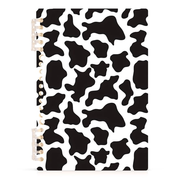 Black White Cow Print Pattern A5 Notebook Refillable 60 Sheets Detachable Ring Binder PP Cover Journal