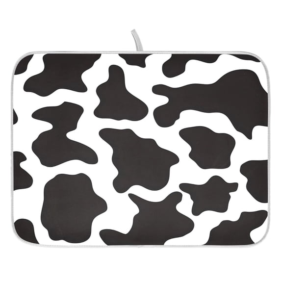Black White Cow Print Pattern Drying Dish Mat Quick Drying Absorbent Soft Durable for Kitchen 18" x 24"