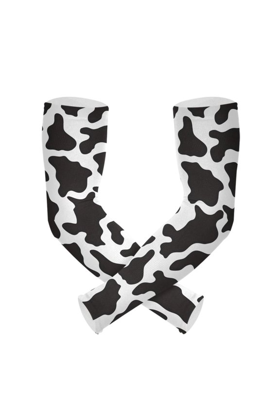 Black White Cow Print Pattern UV Protection Cooling Arm Sleeves, Compression Sun Sleeves for Men Women Sports
