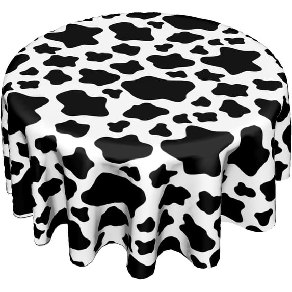 Black&White Cow Print Round Tablecloth Cow Print Tablecloth 60 Inch Waterproof Animal Tablecloth for Party Picnic Tabletop Dining Room Indoor and Outdoor Dining Decorative Patio