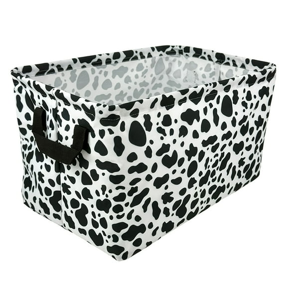 Black And White Cow Printed Storage Basket Thickened Oxford Fabric Extra Large Collapsible Laundry Basket Suitable For Bedroom And Bathroom Toy Clothes Storage Bathroom Organizers, Shelf Baskets