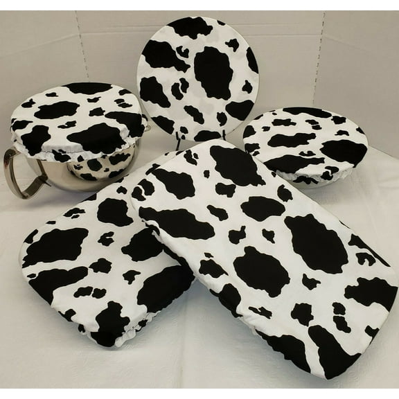 Black & White Cow Spots Reusable Fabric Bowl and Casserole Pan Covers by Penny's Needful Things (5 Cover Set)