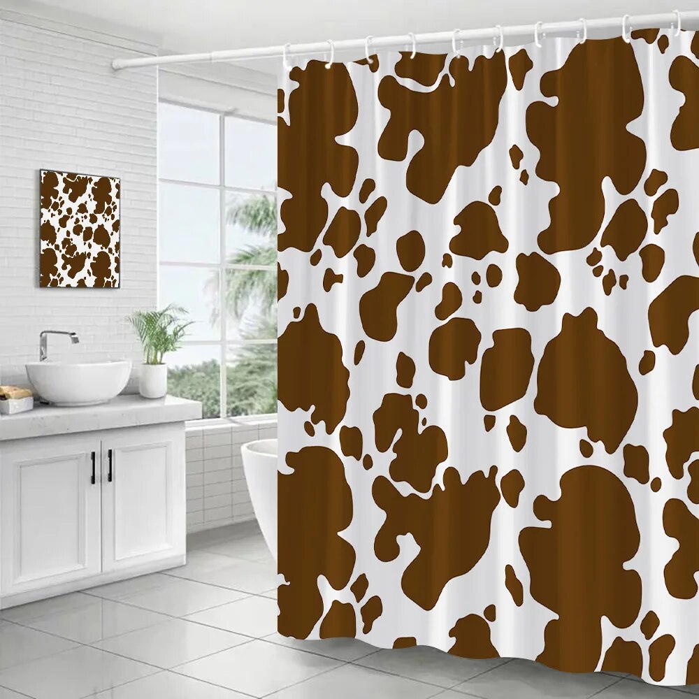 Black White Cow Spots Shower Curtains Farm Animals Fur Bathroom