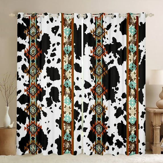 Black and White Cowhide Blackout Curtains Highland Cow Print Curtains & Drapes,Western Curtains Exotic Aztec Farmhouse Wild Animals Longhorn Skin Room Decor,Cowboys Gifts