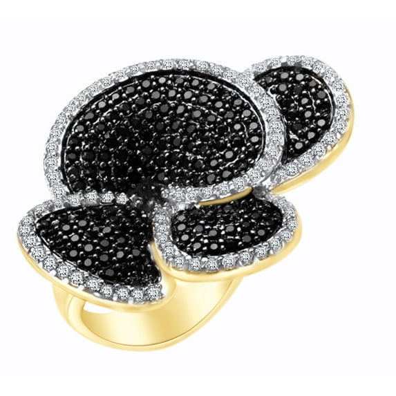 AFFY Black & White Cubic Zirconia Flower Engagement Ring in 14k Yellow Gold Over Sterling Silver (3 Cttw), Ring Size - 11