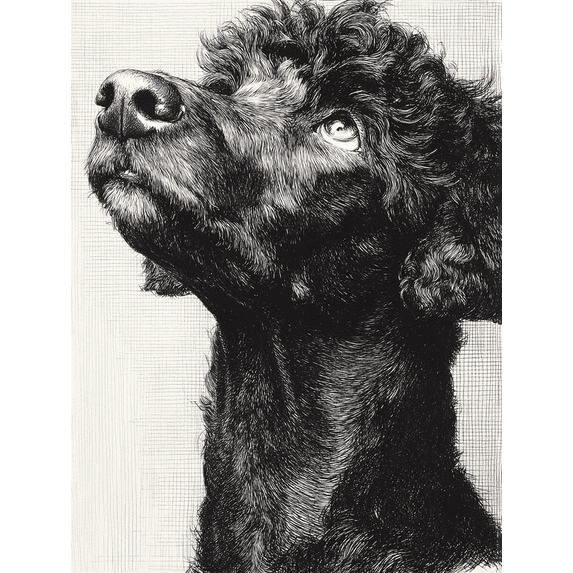 Black White Curly Poodle Ink Sketch Canvas Print, Pet Dog Lover Classic Home Wall Decor Art