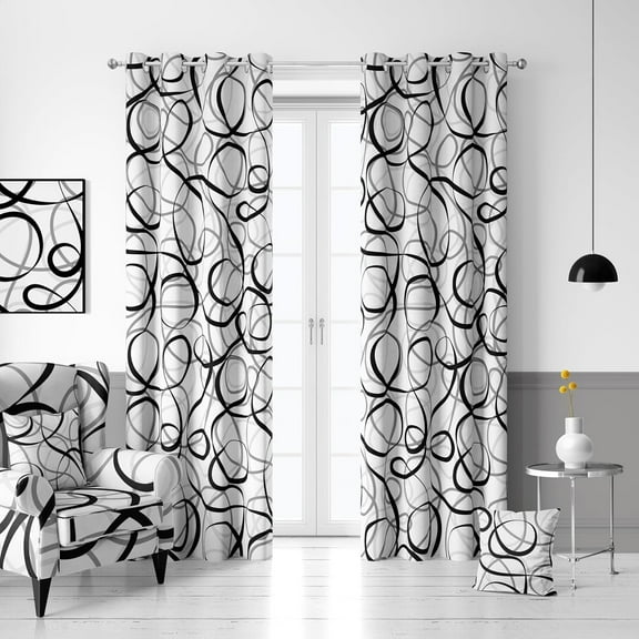 Black and White Curtains 100% Blackout Set Grey Black Out Curtain Abstract Gray Thermal Insulated Window Treatments Decor for Living Room Bedroom Darkening Curtain 42"W x 108"L (Pack of 2)