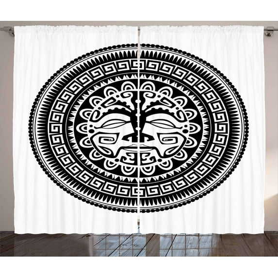 Ambesonne Black and White Curtains 2 Panel Set, Oriental Folklore, 108" x 63", Black and White