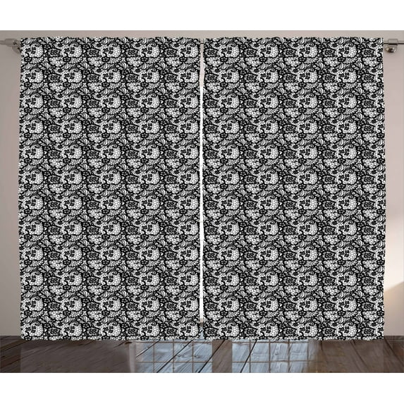 Ambesonne Black and White Curtains 2 Panel Set, Lacy Inspirations, 108" x 63", Black White
