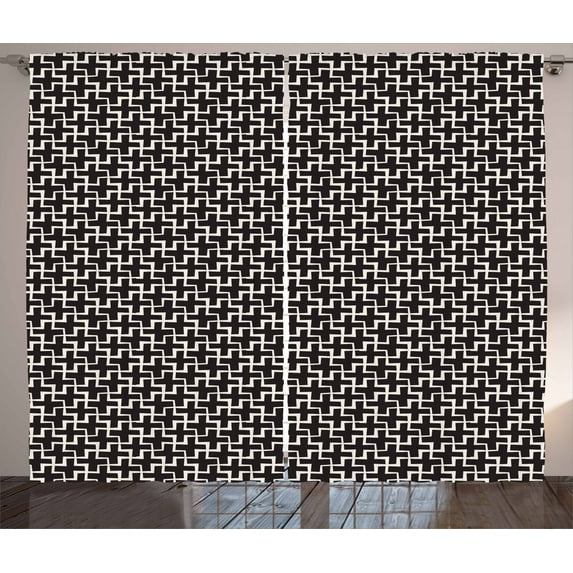 Ambesonne Black and White Curtains 2 Panel Set, Plus Sign Geometric, 108" x 63", Black White