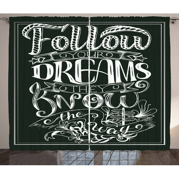 Ambesonne Black and White Curtains 2 Panel Set, Vintage Motivation, 108" x 108", Black and White