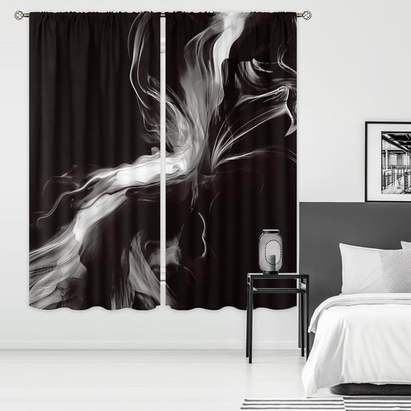 Black and White Curtains 42Wx63H Inch Rod Pocket Modern Ombre Marble Ink Texture Minimalist Simple Abstract Unique Art Printed Neutral Living Room Bedroom Window Drapes Treatment 2 Panels
