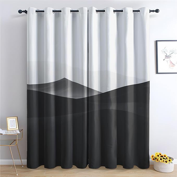 Black And White Curtains For Bedroom, Abstract Landscape Blackout ...