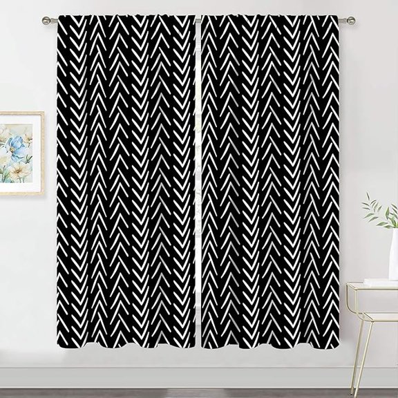 Black And White Curtains Chevron Curtains Big Arrows Trial Herringbone Geometric Zigzag Monochrome Boho Pattern Rod Pocket Men Living Room Bedroom Window Drapes 26"W x 45"L (Pack of 2)