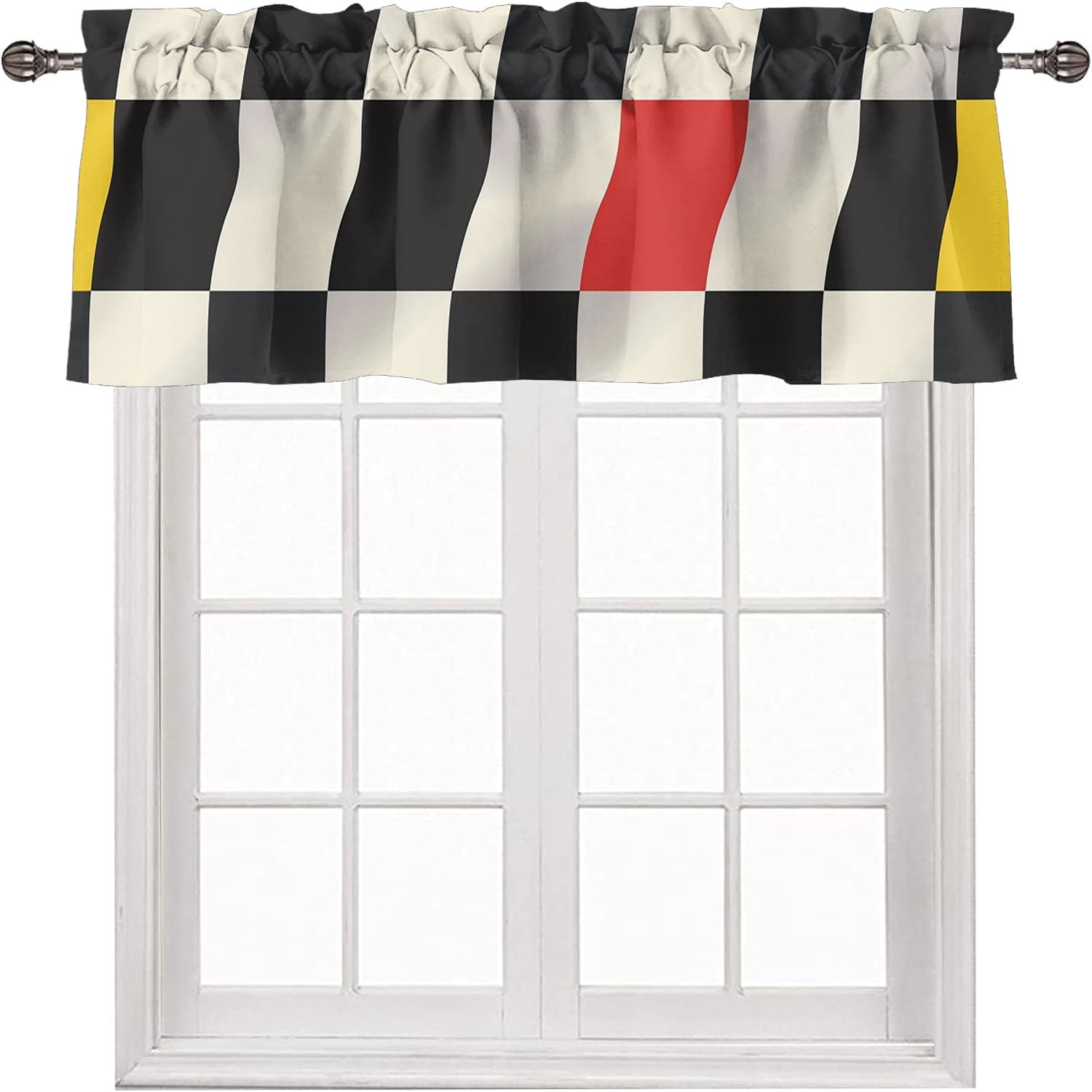 Black White Curtains Valances for Home Decor Abstract Colorful Retro