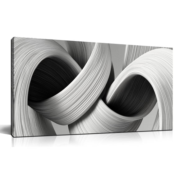 Black White Curved Line Canvas Wall Art, Abstract Twisted Stripes Geometric Print Decor, 40x20 Inch Minimalist Picture for Living Room Bedroom Office Home Decoration
